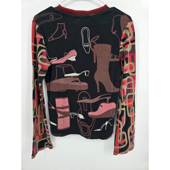 Custco Barcelona Size US Medium Womens Top Shoe Novelty Retro V Neck Shirt - Picture 3 of 3